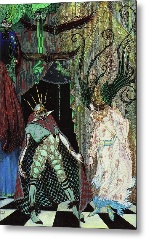 Hans Christian Andersen Metal Print featuring the drawing Harry Clarke illustrations for Andersen's Fairy Tales 1916 - The Travelling Companion by Harry Clarke