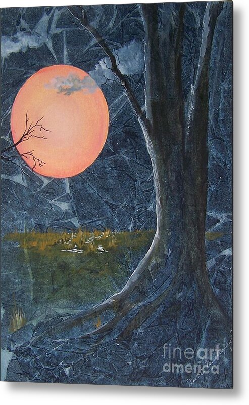 Moon Metal Print featuring the painting Harvest Moon - The Fields by Jackie Mueller-Jones