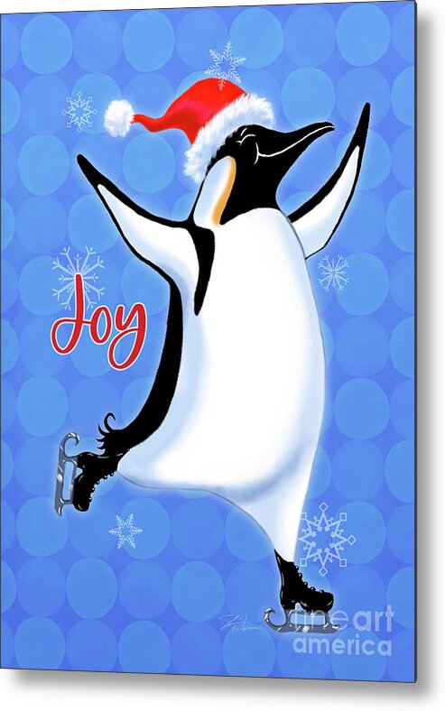 Christmas Metal Print featuring the mixed media Holiday Penguins-Joy by Shari Warren