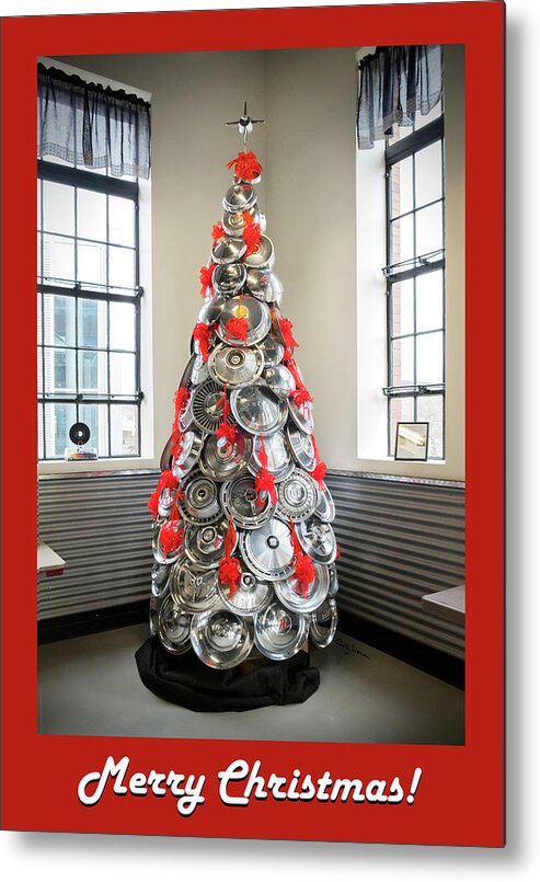 Christmas Tree Metal Print featuring the photograph Hub Cap Christmas Tree by Betty Denise