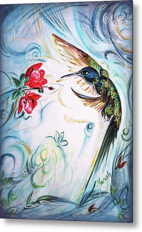Humming Bird Metal Print featuring the painting Humming bird jewel in nature 3 by Harsh Malik