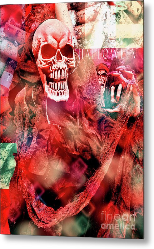Skeleton Metal Print featuring the digital art I'm coming...to Halloween by Chris Bee