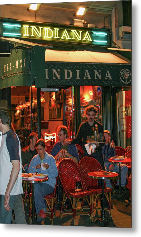 Café Metal Print featuring the photograph Indiana Neon Cafe in Paris by Matthew Bamberg
