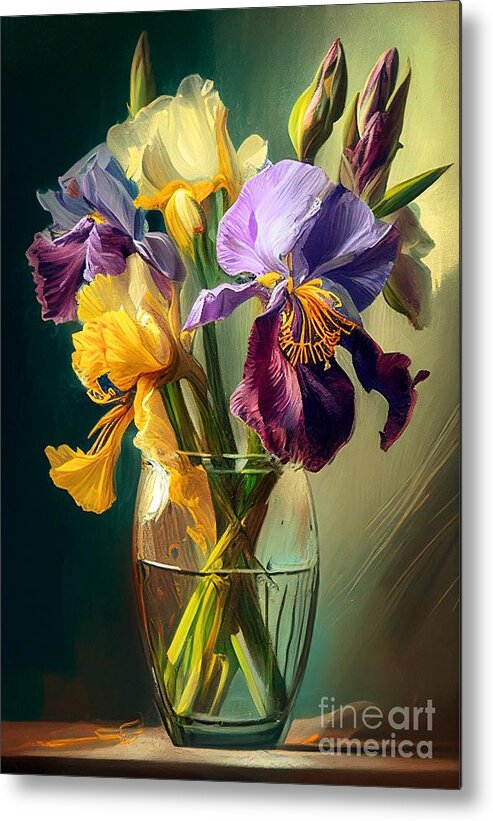 Irises Metal Print featuring the mixed media Irises 2 by Binka Kirova
