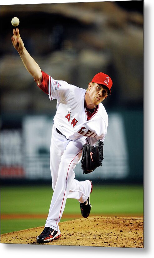 American League Baseball Metal Print featuring the photograph Jered Weaver by Kevork Djansezian