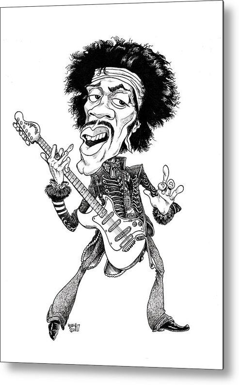 Caricature Metal Print featuring the drawing Jimi Hendrix by Mike Scott