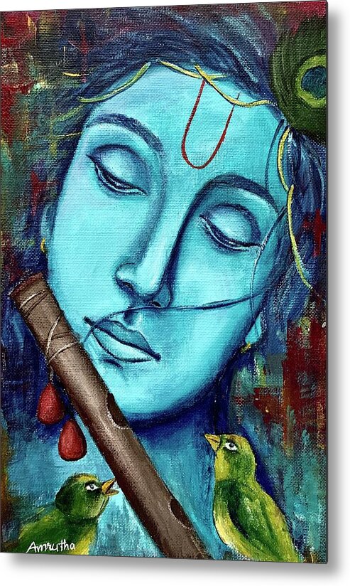 Hand Painted Lord Krishna Abstract Acrylic Painting on Canvas