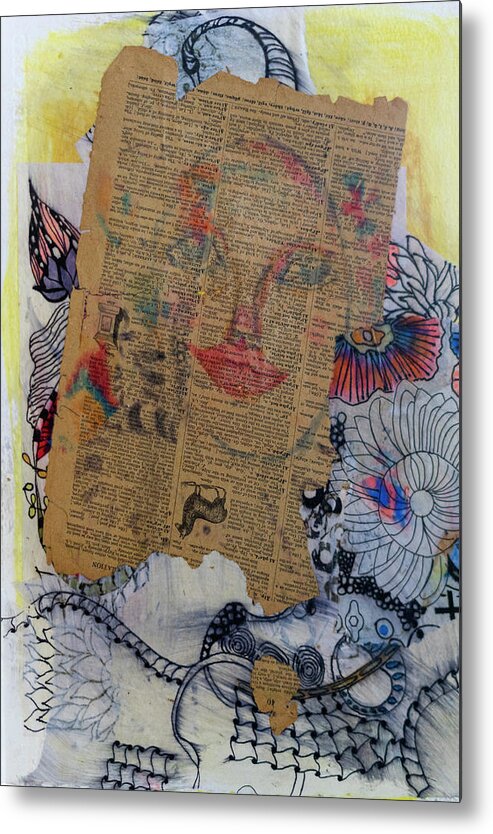 Drawings Metal Print featuring the mixed media Lips Collage by Cathy Anderson