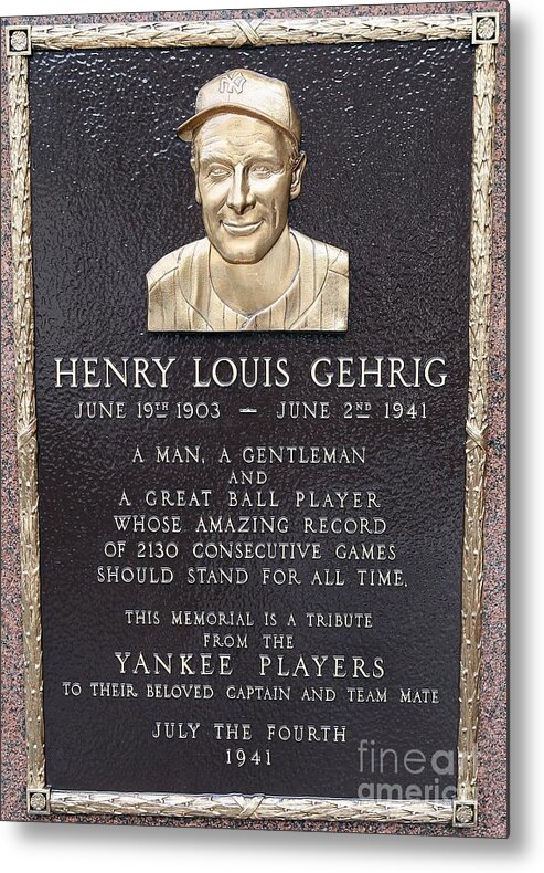 American League Baseball Metal Print featuring the photograph Lou Gehrig by Jim Mcisaac