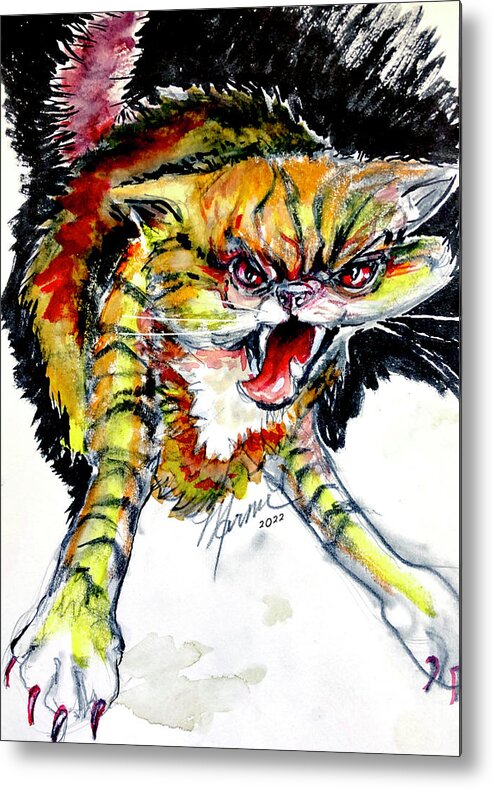 Cat Metal Print featuring the drawing Mad Cat by Marnie Clark
