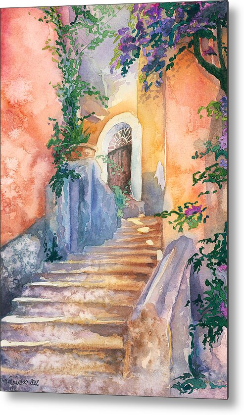 Watercolor Painting Metal Print featuring the painting Magical Stairs by Espero Art