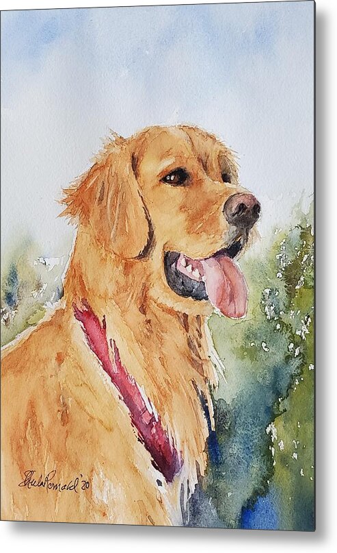 Golden Retriever Metal Print featuring the painting Majestic Retriever by Sheila Romard