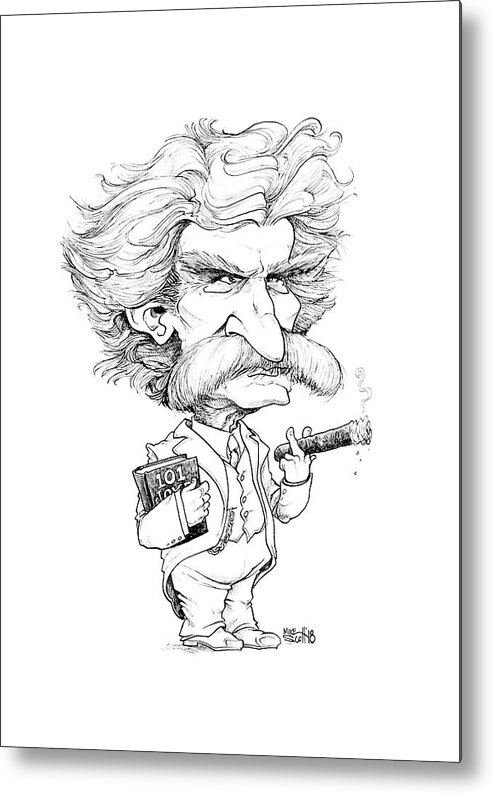 Caricature Metal Print featuring the drawing Mark Twain by Mike Scott