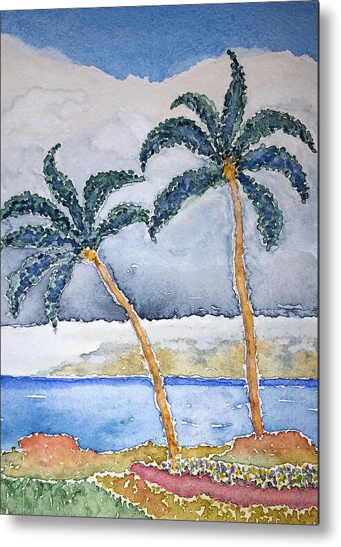 Watercolor Metal Print featuring the painting Maui Palms by John Klobucher