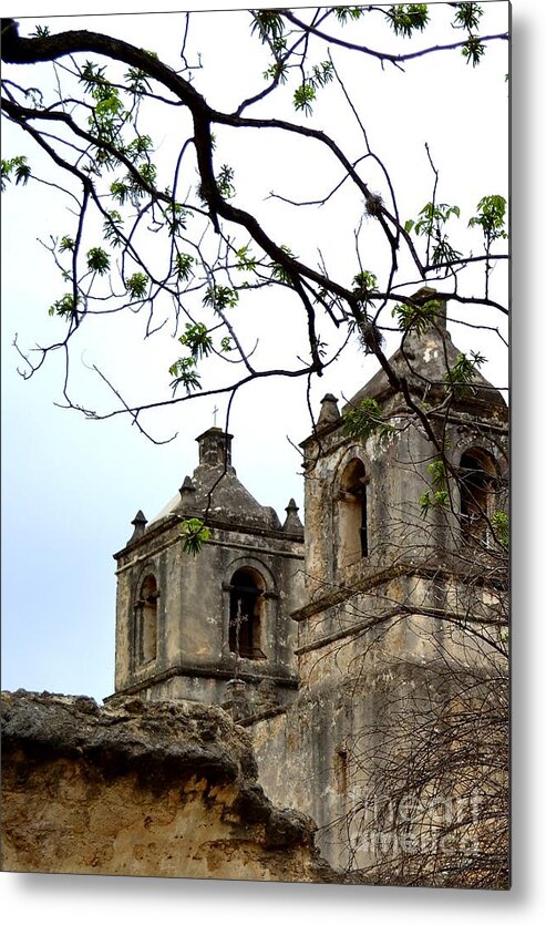Historical Photograph Metal Print featuring the photograph Mission Concepcion Towers by Expressions By Stephanie