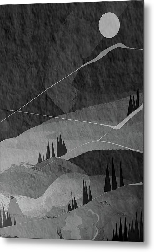 Black Modern Art Metal Print featuring the painting Misty Mountain Modern Art - Black and Gray Modern Abstract Art by Lourry Legarde