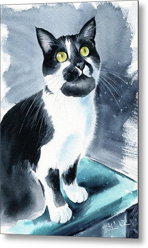 Cats Metal Print featuring the painting Mog Tuxedo Cat Painting by Dora Hathazi Mendes