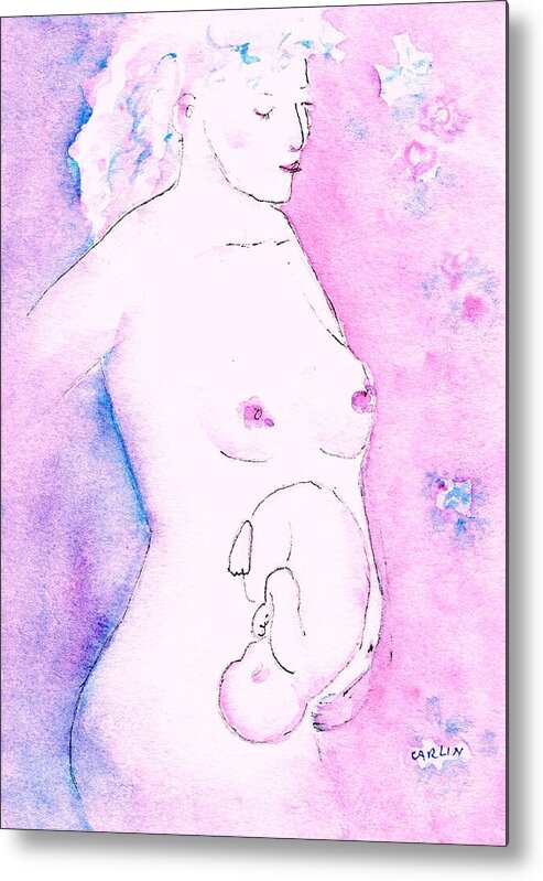 Pregnancy Metal Print featuring the painting Mother and Fetus Colorful by Carlin Blahnik CarlinArtWatercolor