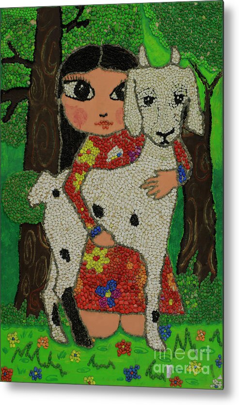 Girl Metal Print featuring the painting My little Tsondoohoi by Shurentsetseg Batdorj