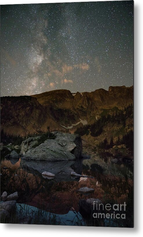 Indian Peaks Wilderness Metal Print featuring the photograph Night sky over Forest Lake, Colorado by Keith Kapple