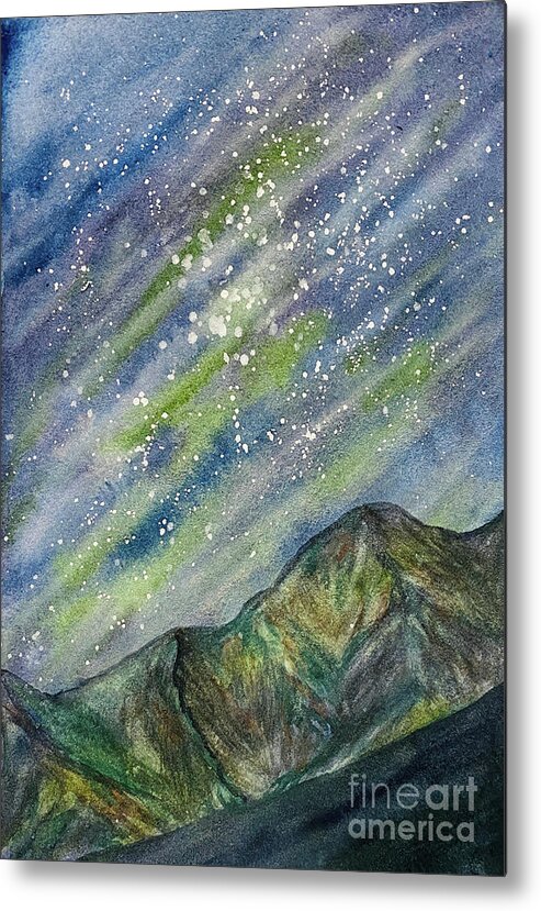 Northern Lights Metal Print featuring the painting Northern Lights Obstruction Point by Lisa Neuman