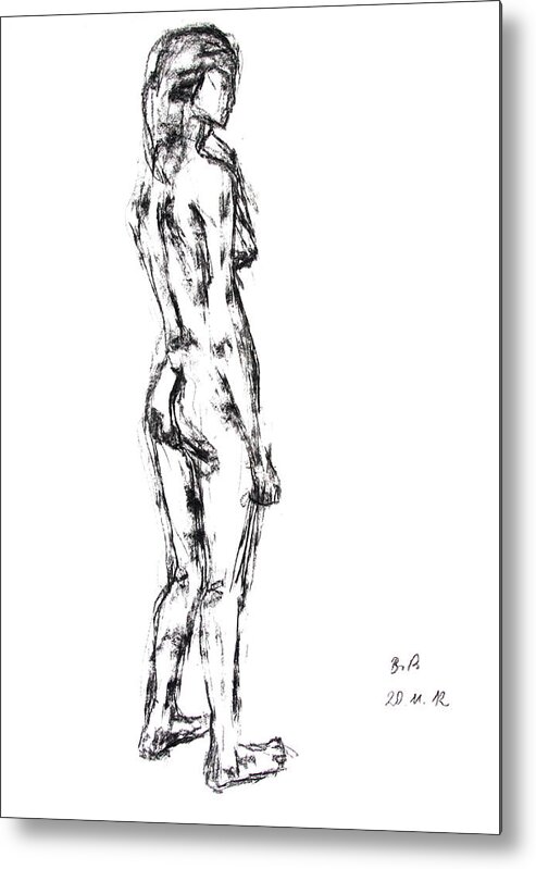 Barbara Pommerenke Metal Print featuring the drawing Nude 20-11-12-1 by Barbara Pommerenke