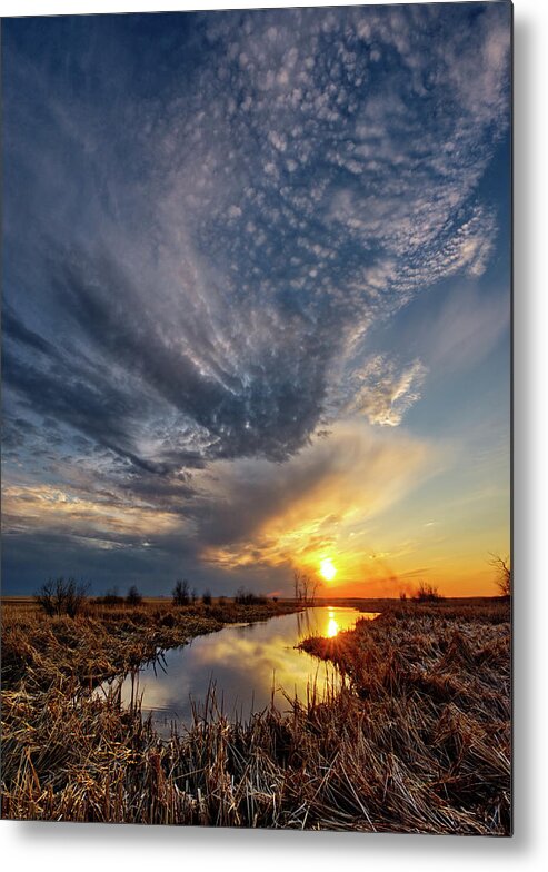 Nd Metal Print featuring the photograph Oh Beautiful for Spacious Skies - ND sunset at a spring pond with cloud face by Peter Herman