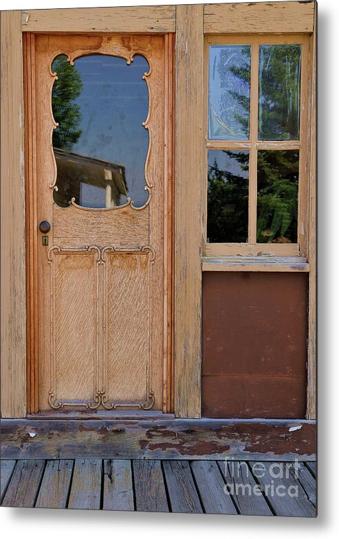 Door Metal Print featuring the photograph Old Door With Window Reflections by Kae Cheatham