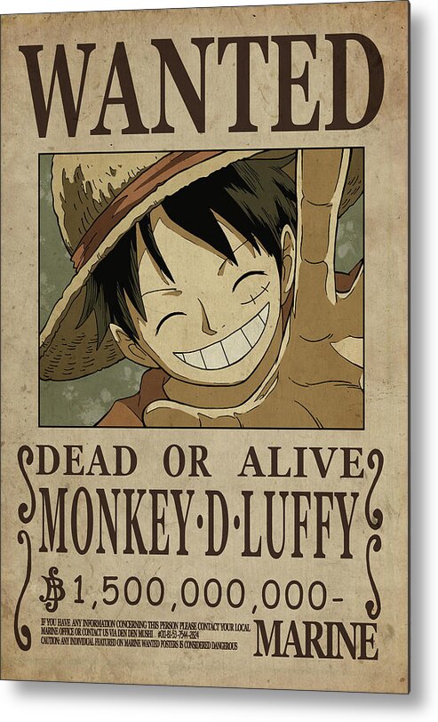 One Piece Metal Print featuring the digital art One Piece Wanted Poster - LUFFY by Niklas Andersen