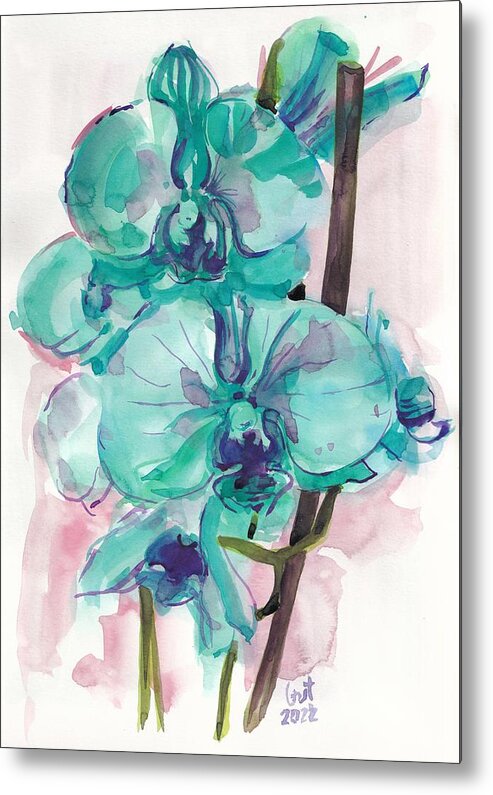 Watercolor Metal Print featuring the painting Orchids by George Cret