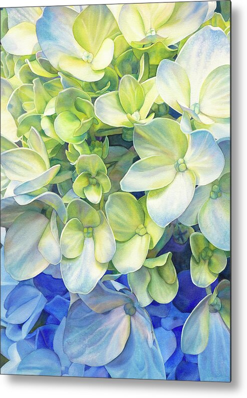 Hydrangea Metal Print featuring the painting Out of the Blue by Sandy Haight
