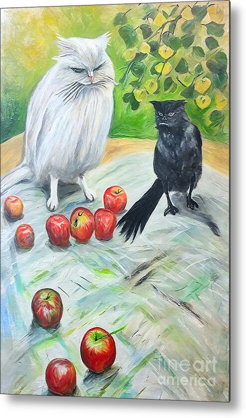 Cute Metal Print featuring the painting Painting Food 2 cute pet background cat animal do by N Akkash