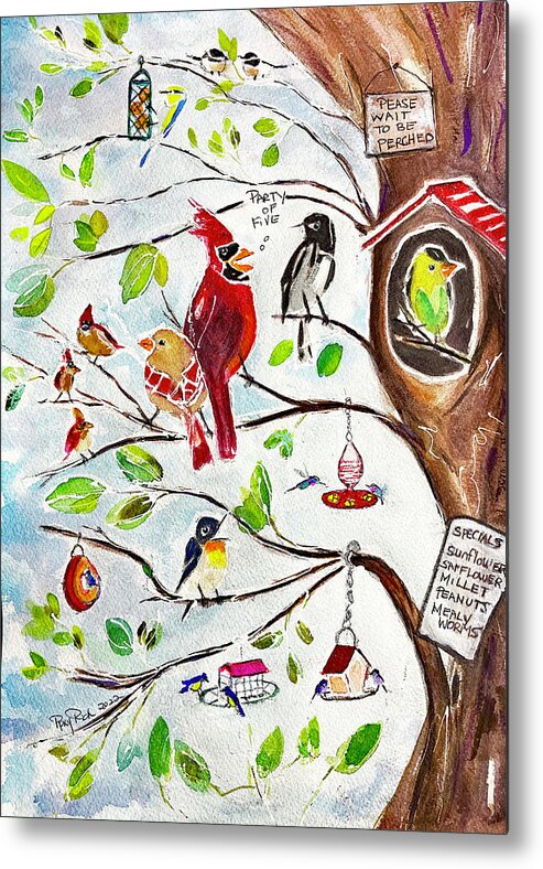 Cardinals Metal Print featuring the painting Party of Five by Roxy Rich