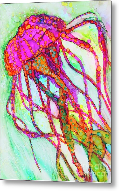 Jellyfish Metal Print featuring the painting Pink Jellyfish Painting by Joanne Herrmann