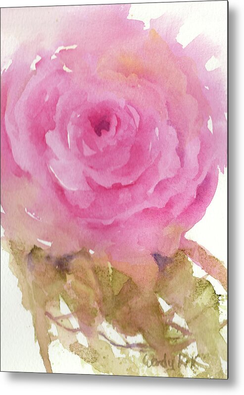 Rose Metal Print featuring the painting Pink Rose #1 by Wendy Keeney-Kennicutt