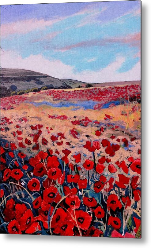Poppys Westsussex Metal Print featuring the painting Poppy Field in West Sussex by Sonny Chana