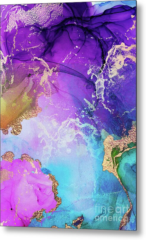Purple Metal Print featuring the painting Purple, Blue And Gold Metallic Abstract Watercolor Art by Modern Art
