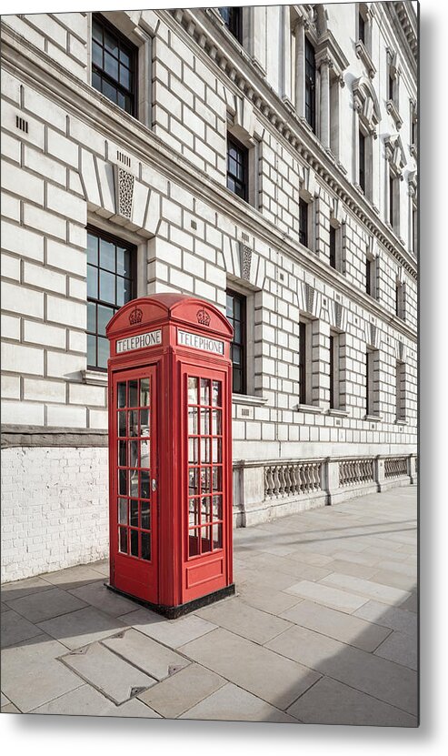 Shadow Metal Print featuring the photograph Red telephone box by Jorg Greuel