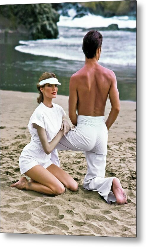 Fashion Metal Print featuring the photograph Rene Russo in a White Romper by Francesco Scavullo