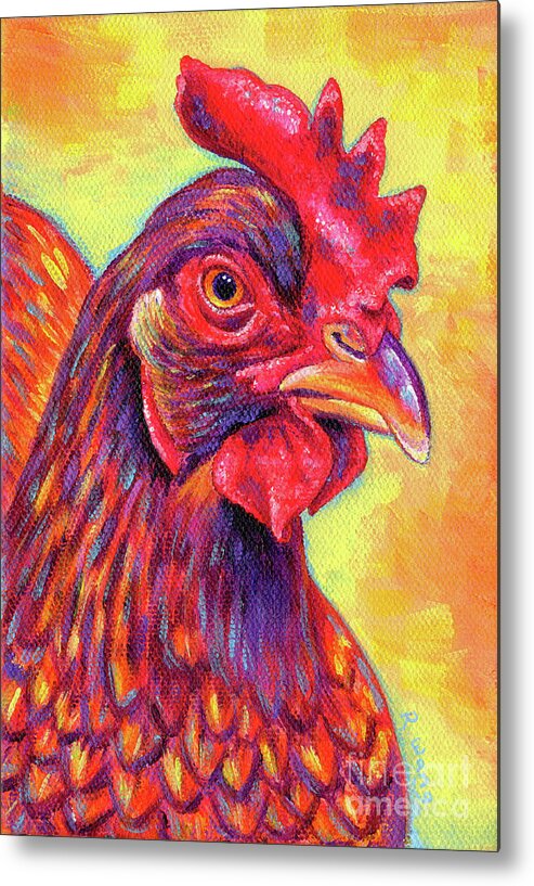 Chicken Metal Print featuring the painting Rosie the Rhode Island Red Chicken by Rebecca Wang