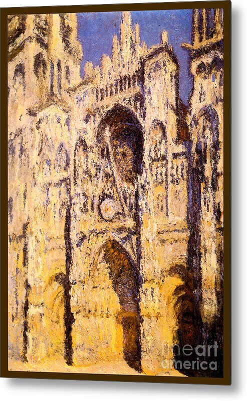 Claude Monet Metal Print featuring the painting Rouen Cathedral Portal and Tour d Albane Full Sunlight Harmony in Blue and Gold by Claude Monet
