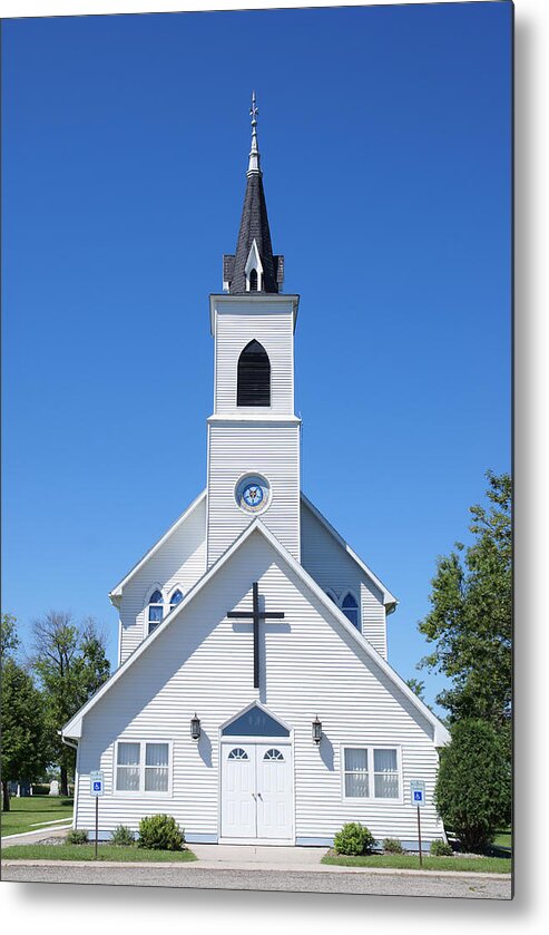 Built Structure Metal Print featuring the photograph Rural Vintage White Church in North Dakota by Dlerick