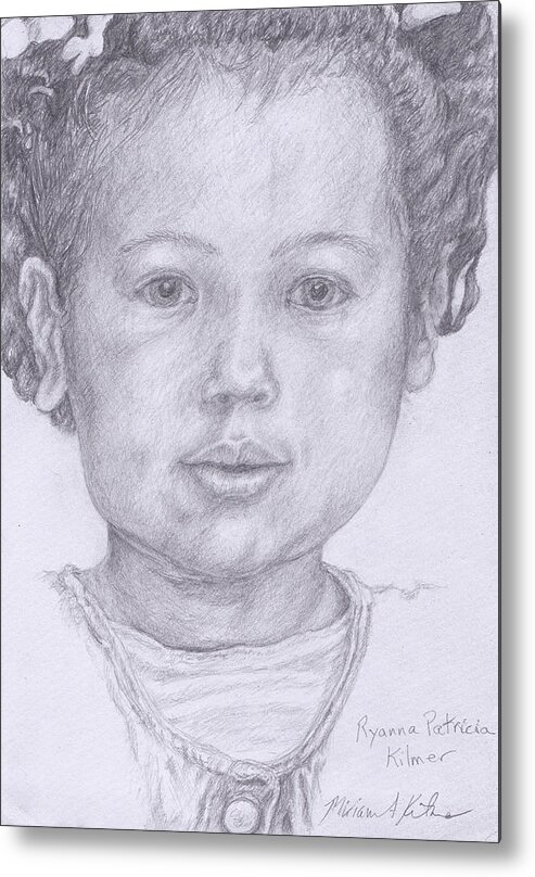 Little Black Girl Charming Toddler Metal Print featuring the drawing Ryana Patricia Kilmer Drawing by Miriam A Kilmer