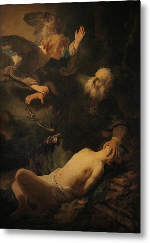 Sacrifice Of Isaac Metal Print featuring the painting Sacrifice of Isaac by Rembrandt