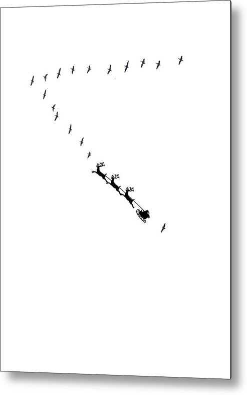 Canada Geese Metal Print featuring the mixed media Santa Flies in Formation by Moira Law