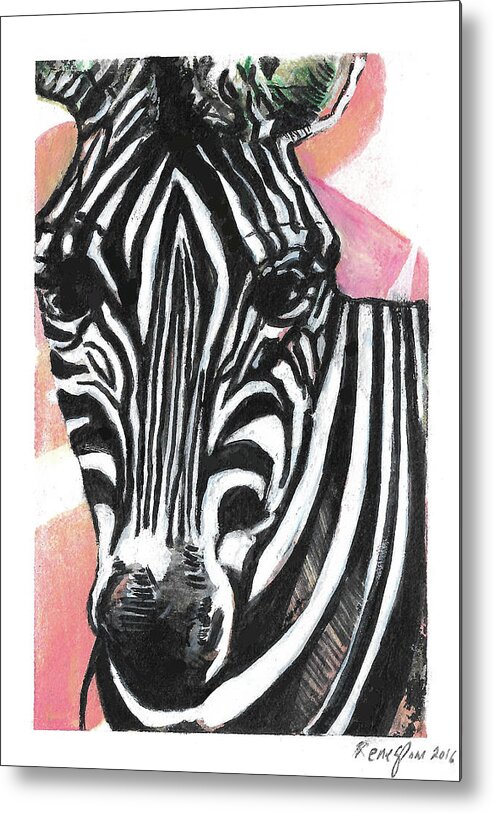 Pink Zebra Metal Print featuring the painting Satisfaction In Stripes by Rene Capone