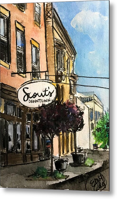 Scout’s Downtown Cafe Metal Print featuring the painting Scouts Downtown Cafe by Eileen Backman