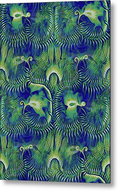 Modern Metal Print featuring the mixed media Seaweed Teal Modern Art Nouveau Pattern by Shelli Fitzpatrick