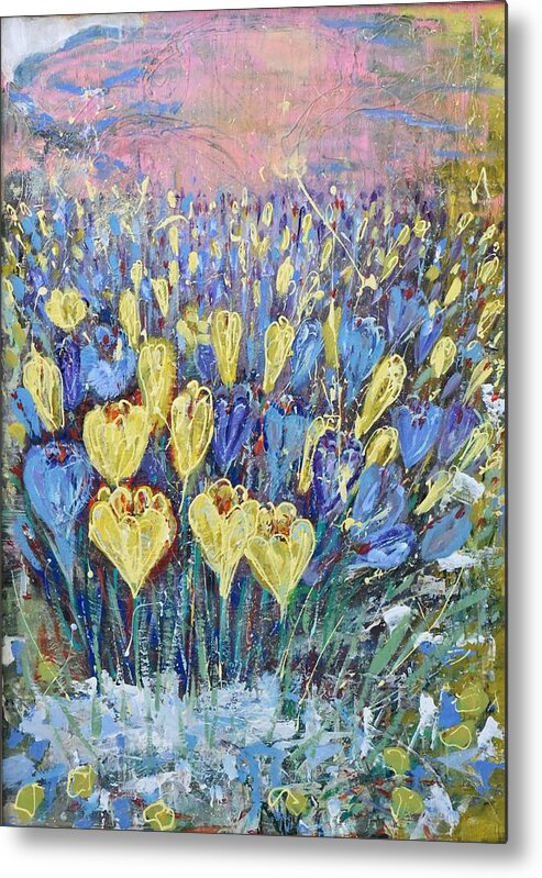 Crocuses. Flowers Metal Print featuring the painting Seeking Energy by Evelina Popilian