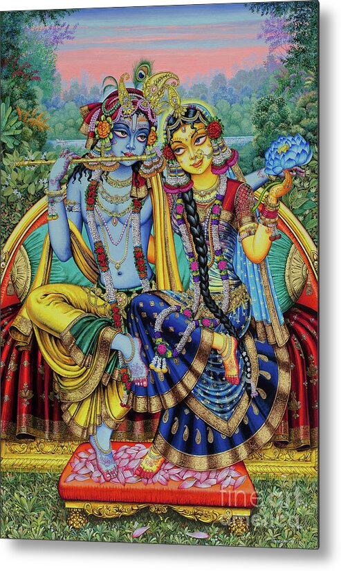 Krishna Metal Print featuring the painting Shree Radha Krishna by Vrindavan Das
